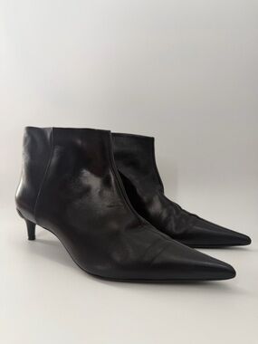 Cos Pointed Toe Leather Kitten Heel Ankle Black Boots